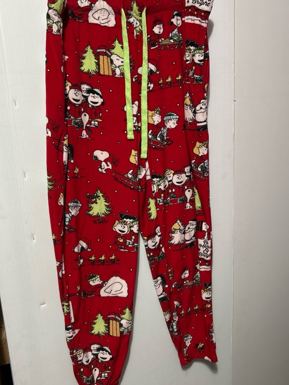 Peanuts Red Holiday Lounge Joggers with Neon Green Drawstring